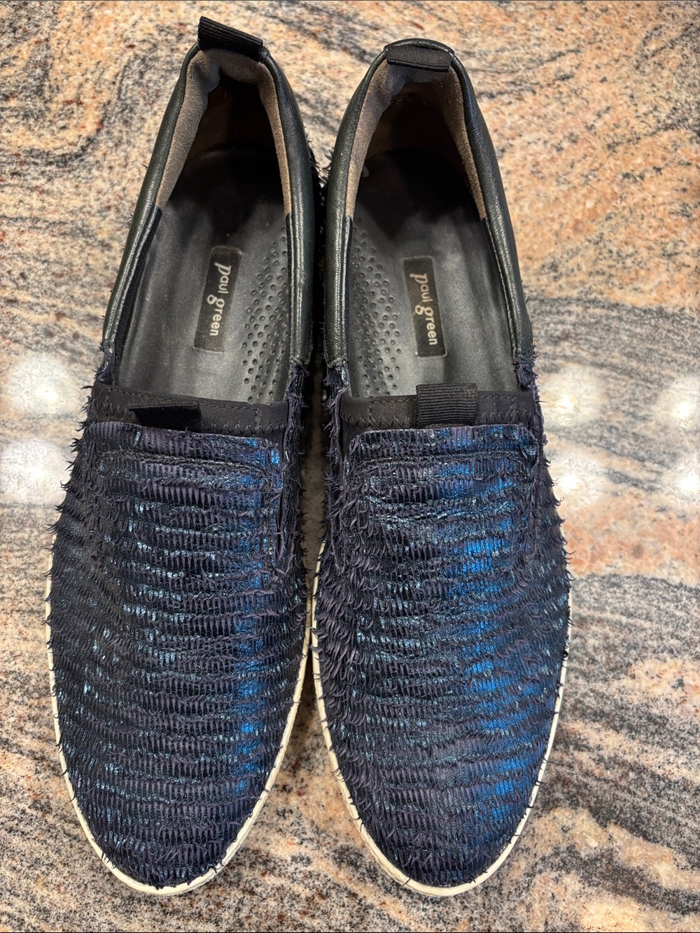 Paul Green Textured Navy Metallic Shimmer Luxury Slip-On Sneaker